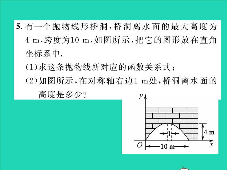 2022九年级数学下册第1章二次函数1.5二次函数的应用第1课时利用二次函数解决实物抛物线问题习题课件新版湘教版06