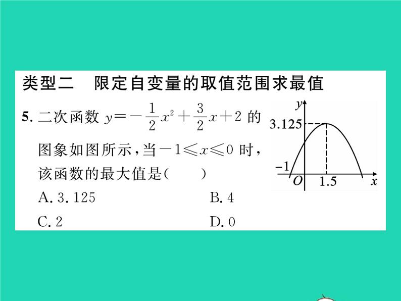 2022九年级数学下册第1章二次函数方法专题2求二次函数的最值或函数值的范围习题课件新版湘教版05