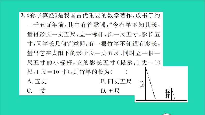 2022九年级数学下册第6章图形的相似6.7用相似三角形解决问题第1课时平行投影习题课件新版苏科版04