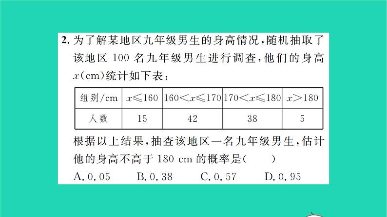 2022九年级数学下册第8章统计和概率的简单应用8.5概率帮你做估计习题课件新版苏科版03