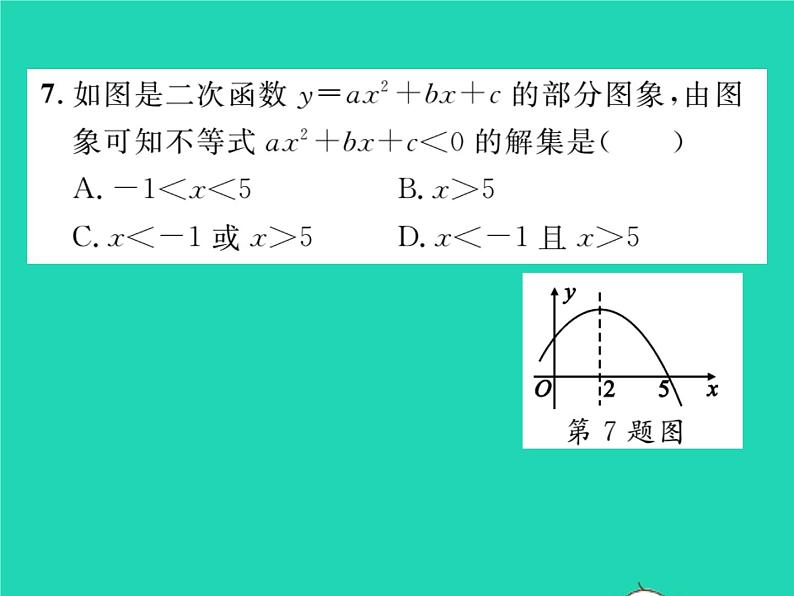 2022九年级数学下册第26章二次函数26.3实践与探索第3课时二次函数与一元二次方程不等式的关系习题课件新版华东师大版第8页