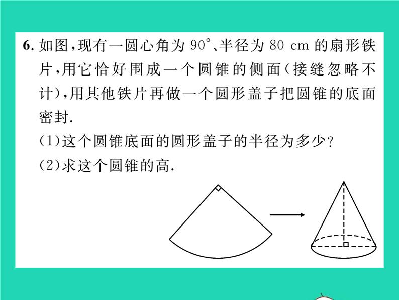 2022九年级数学下册第27章圆27.3圆中的计算问题第2课时圆锥习题课件新版华东师大版05