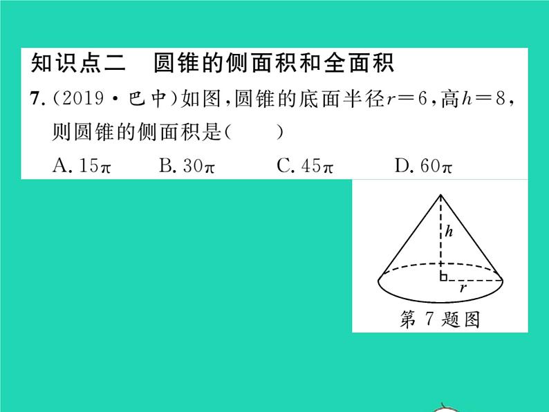 2022九年级数学下册第27章圆27.3圆中的计算问题第2课时圆锥习题课件新版华东师大版07