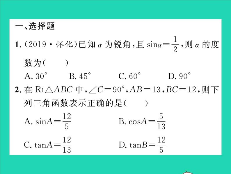 2022九年级数学下册专项复习4解直角三角形习题课件新版华东师大版02