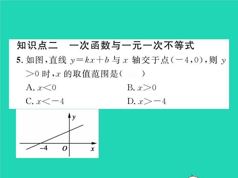 2022八年级数学下册第17章函数及其图象17.5实践与探索第2课时一次函数与一元一次方程一元一次不等式习题课件新版华东师大版第5页