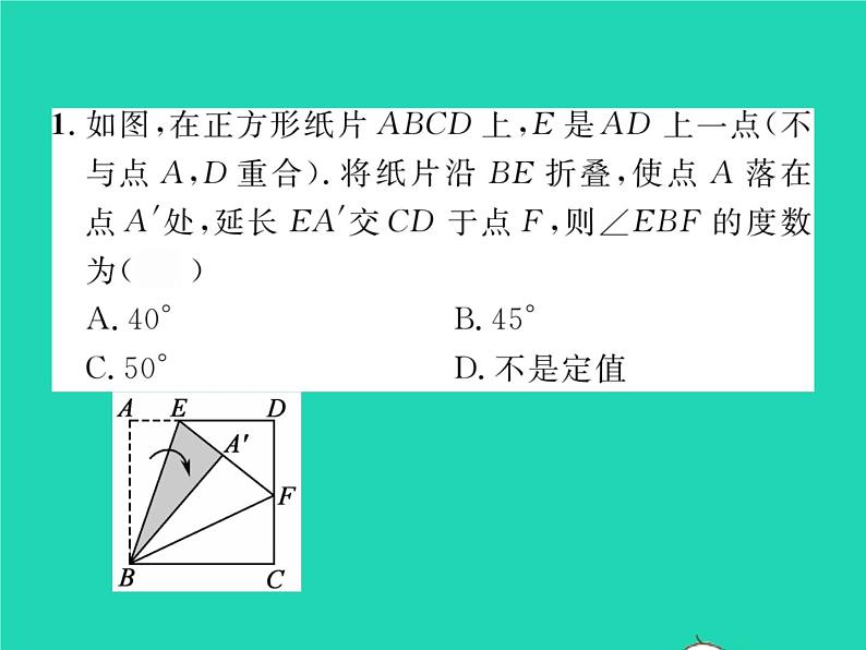 2022八年级数学下册第19章矩形菱形与正方形方法专题10特殊平行四边形中的折叠问题习题课件新版华东师大版02