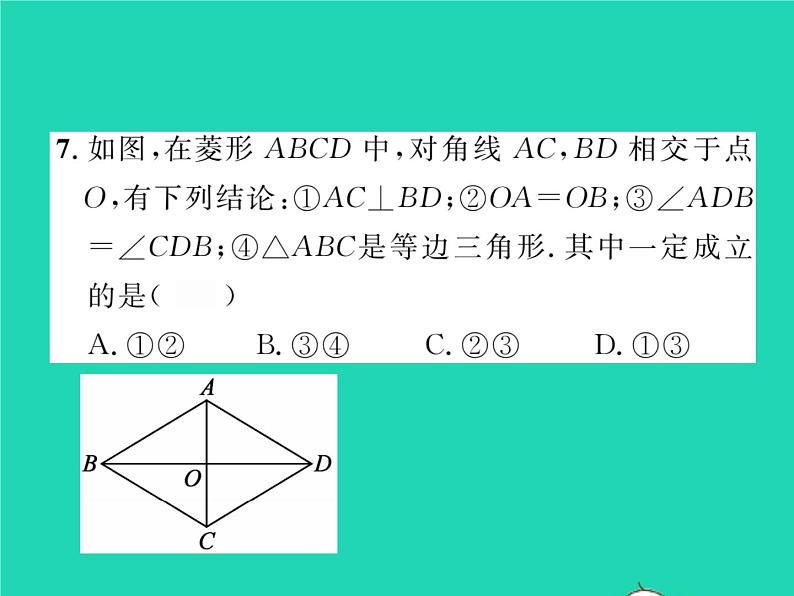 2022八年级数学下册第19章矩形菱形与正方形19.2菱形19.2.1菱形的性质习题课件新版华东师大版08