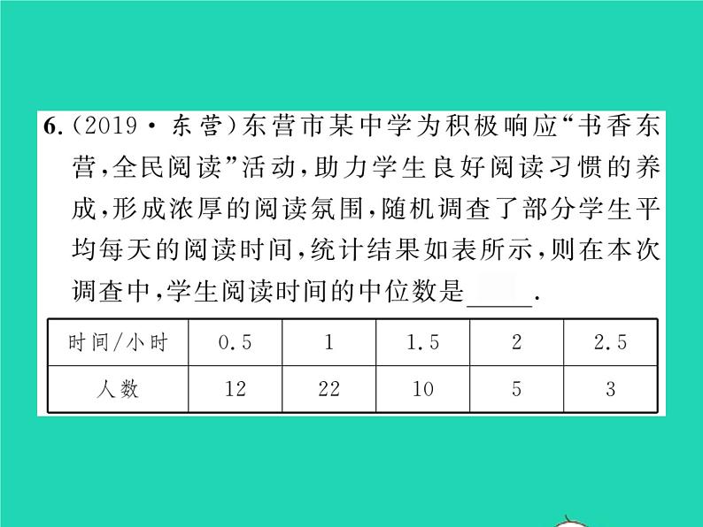 2022八年级数学下册第20章数据的整理与初步处理20.2数据的集中趋势20.2.1中位数和众数习题课件新版华东师大版06