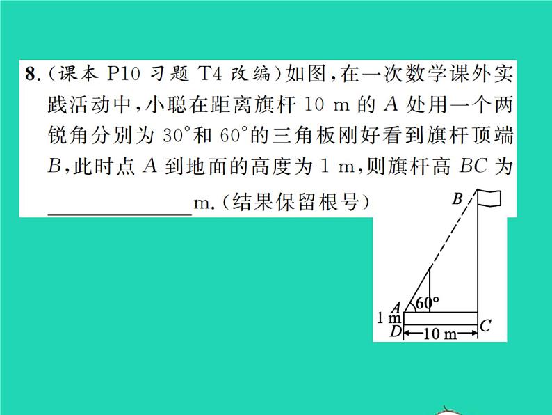 2022九年级数学下册第一章直角三角形的边角关系1.230°45°60°角的三角函数值习题课件新版北师大版08