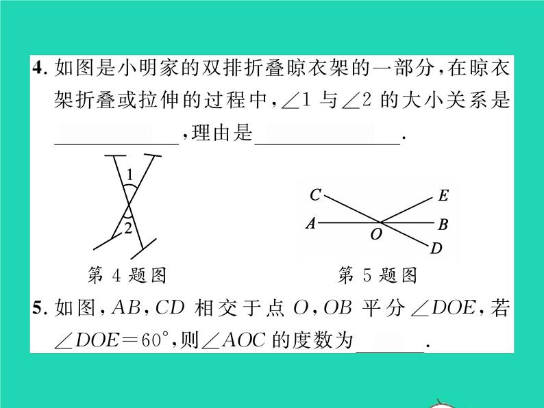 2022七年级数学下册第二章相交线与平行线1两条直线的位置关系第1课时对顶角补角和余角习题课件新版北师大版05