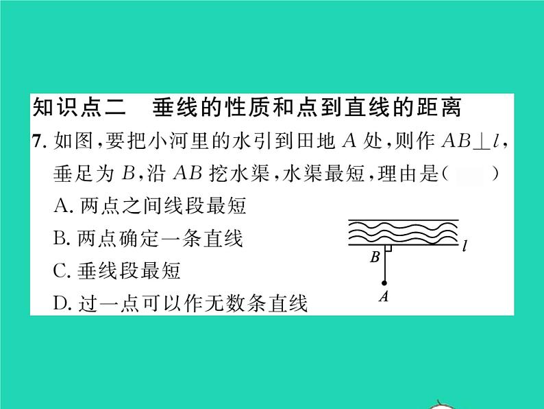 2022七年级数学下册第二章相交线与平行线1两条直线的位置关系第2课时垂线习题课件新版北师大版07