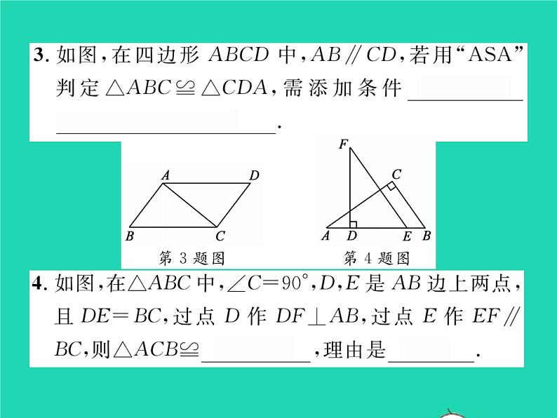 2022七年级数学下册第四章三角形3探索三角形全等的条件第2课时利用ASA和AAS判定三角形全等习题课件新版北师大版04