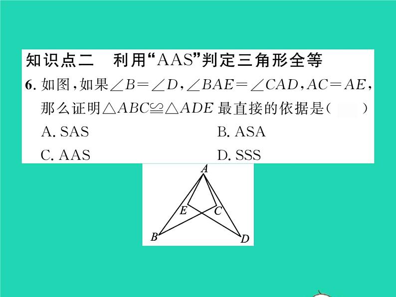 2022七年级数学下册第四章三角形3探索三角形全等的条件第2课时利用ASA和AAS判定三角形全等习题课件新版北师大版06