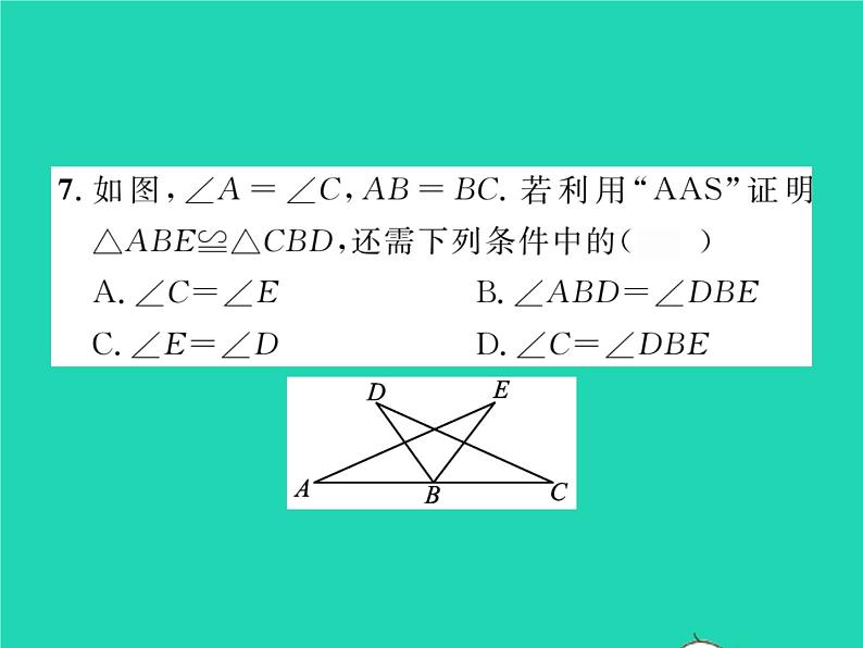 2022七年级数学下册第四章三角形3探索三角形全等的条件第2课时利用ASA和AAS判定三角形全等习题课件新版北师大版07