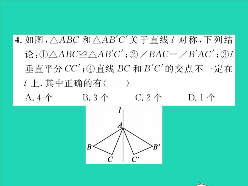 2022七年级数学下册第五章生活中的轴对称2探索轴对称的性质习题课件新版北师大版05