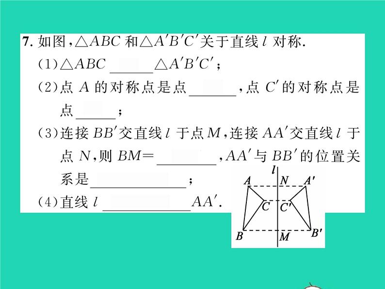 2022七年级数学下册第五章生活中的轴对称2探索轴对称的性质习题课件新版北师大版08