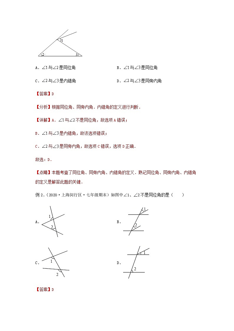第6讲 同位角、内错角、同旁内角及平行线的判定（讲义）解析版第2页