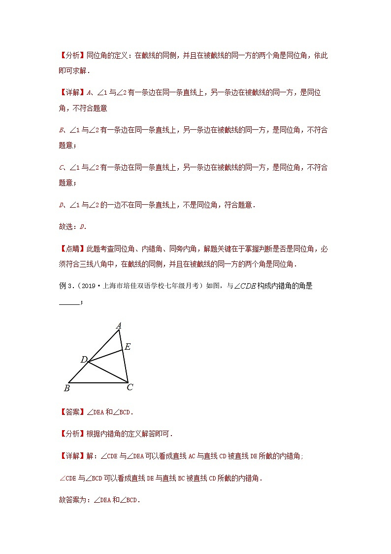 第6讲 同位角、内错角、同旁内角及平行线的判定（讲义）解析版第3页