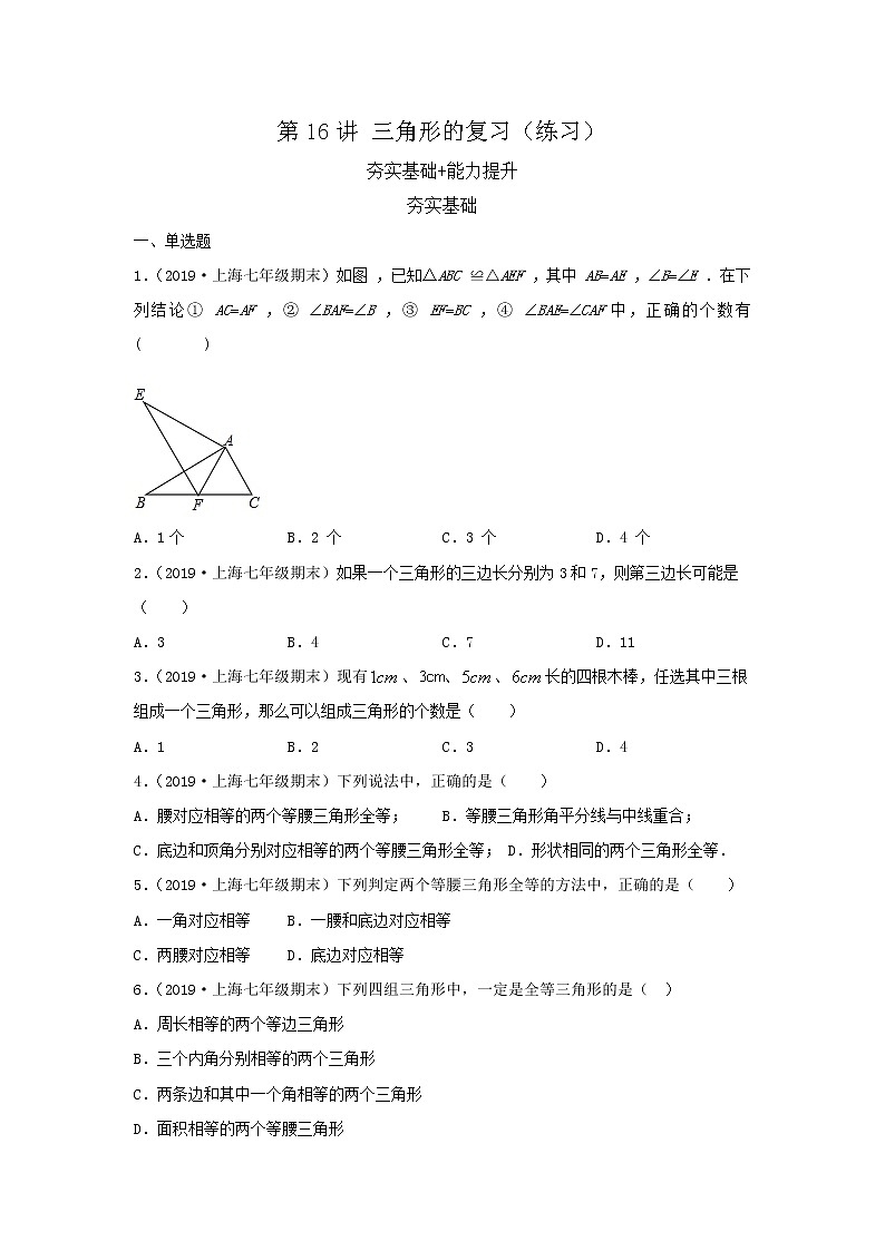 第16讲 三角形的复习（练习）原卷版第1页