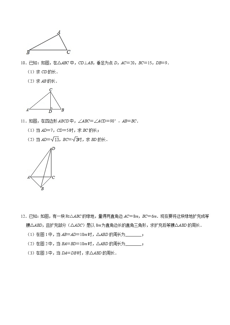 专题01  勾股定理的基本应用（原卷版）-【重难点突破】2022-2023学年八年级数学上册常考题专练（北师大版）第3页