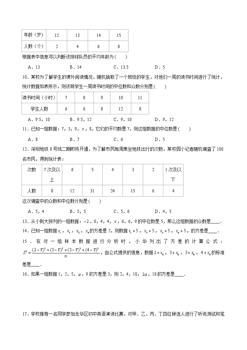 专题19 数据分析（原卷版）-【重难点突破】2022-2023学年八年级数学上册常考题专练（北师大版）第2页