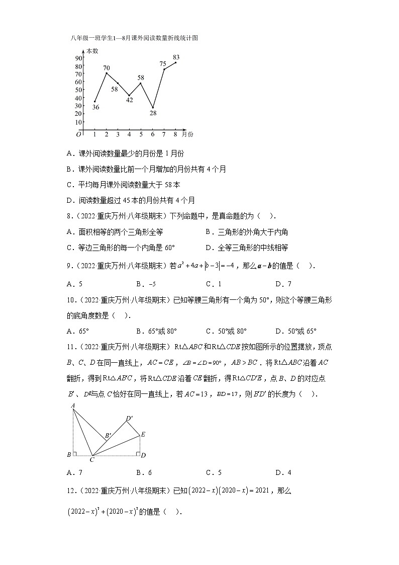 重庆市万州区3年（2020-2022）八年级数学上学期期末试题汇编-01选择题第2页