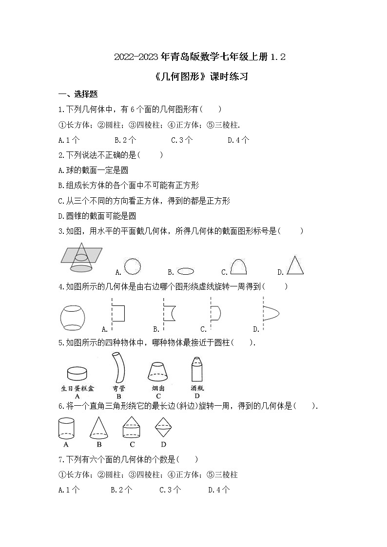 2022-2023年青岛版数学七年级上册1.2《几何图形》课时练习（含答案）01