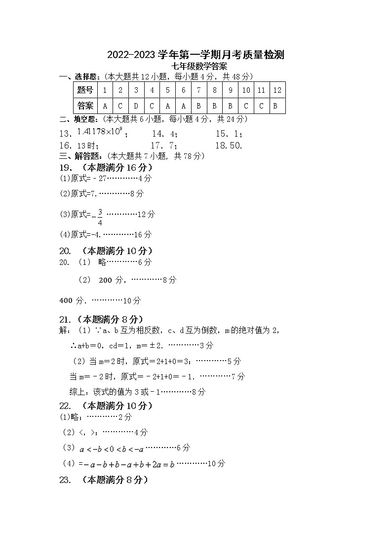 山东省德州市夏津县万隆实验中学2022-2023学年七年级上学期第一次月考数学试题（含答案）01