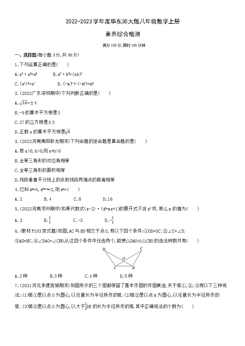 2022-2023学年华东师大版数学八年级上册期中素养综合测试（含答案）01