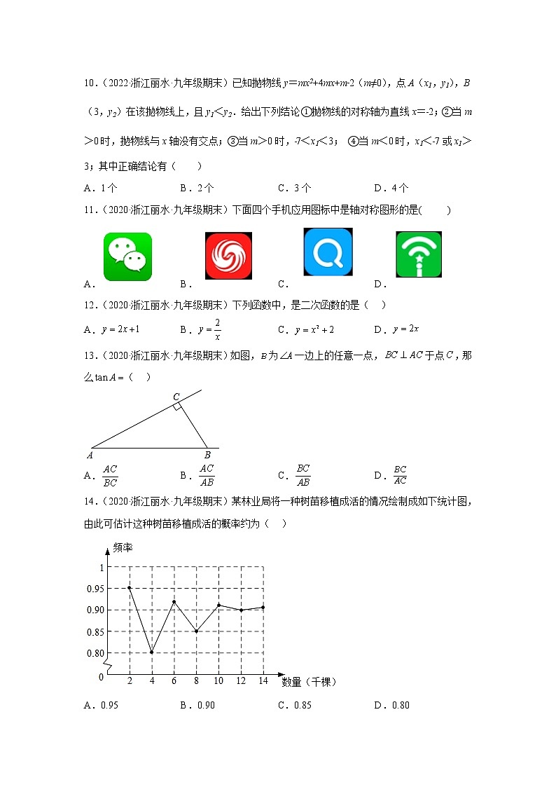 浙江省丽水市3年（2020-2022）九年级数学上学期期末试题汇编-选择题第3页