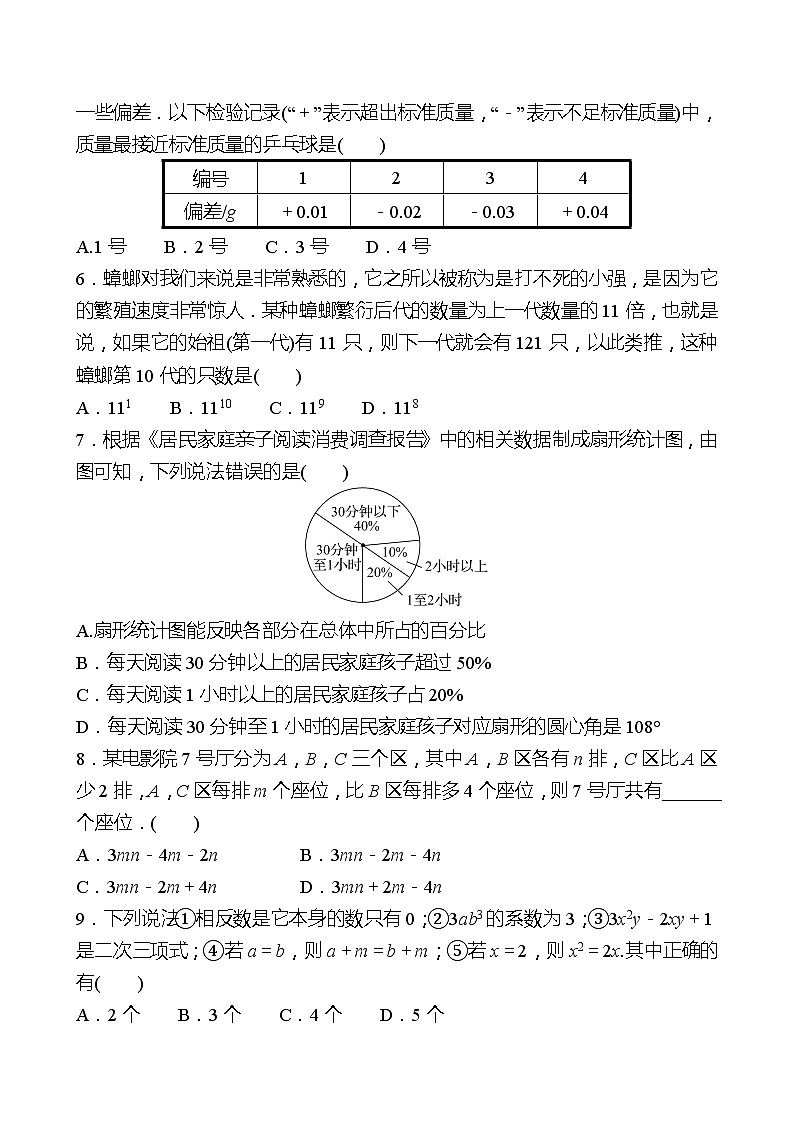 2022-2023 北师大版 数学 七年级上册 期末测评A 试卷（学生版）第2页