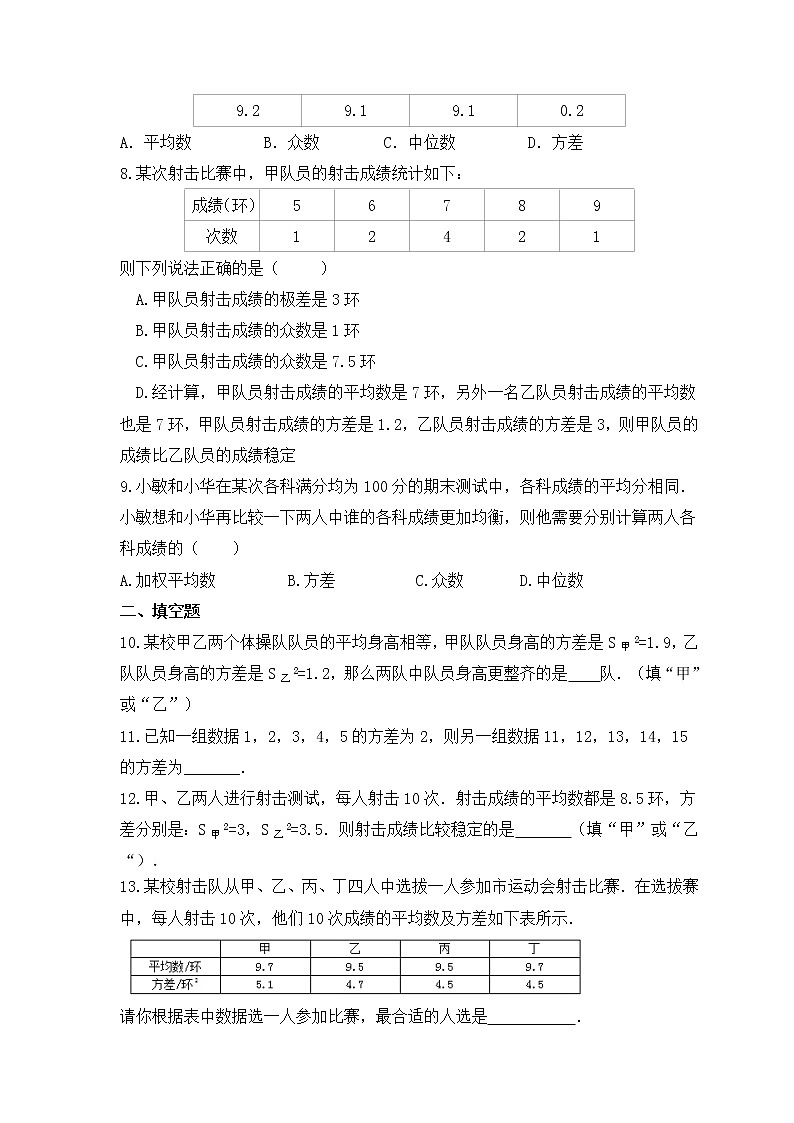 2022-2023年青岛版数学八年级上册4.5《方差》课时练习(含答案)第2页