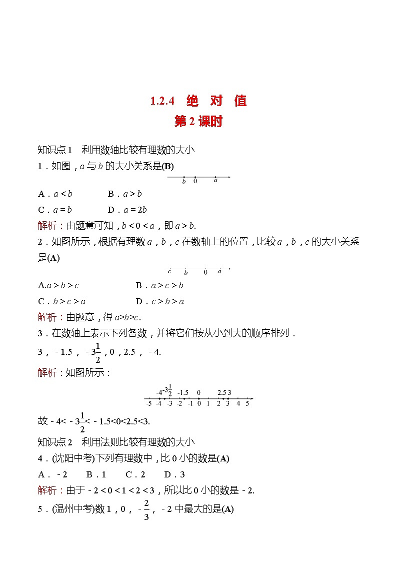 2022-2023 人教大版 数学 七年级上册 第一章  1.2  1.2.4  绝对值 第2课时 同步练习（教师版）第1页