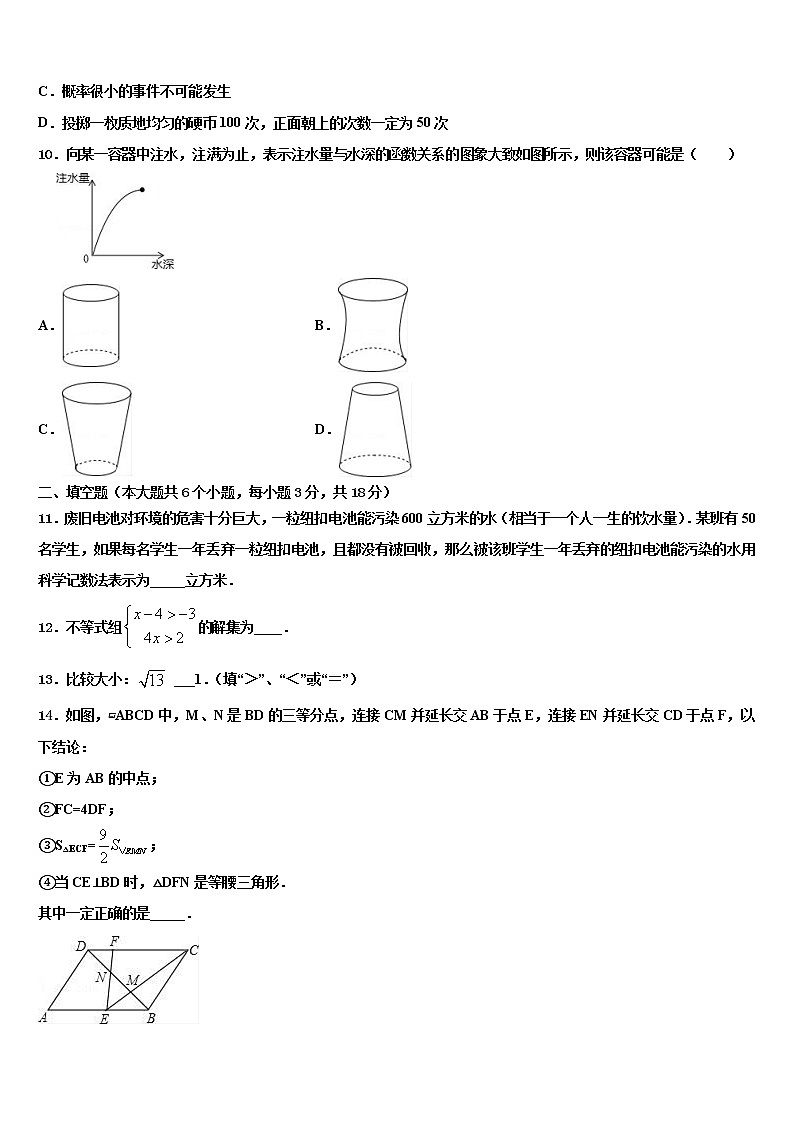 江苏省镇江市六校2021-2022学年中考数学最后一模试卷含解析03