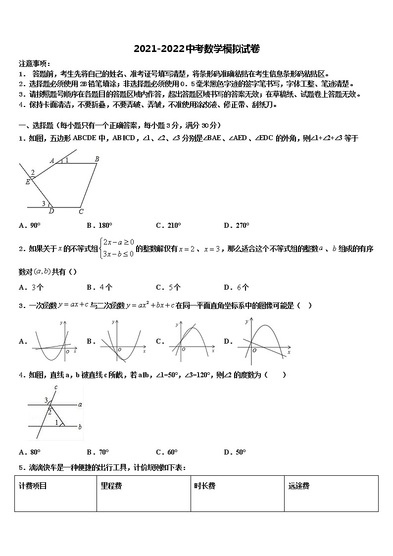 辽宁省丹东第九中学2022年中考数学模拟预测试卷含解析01