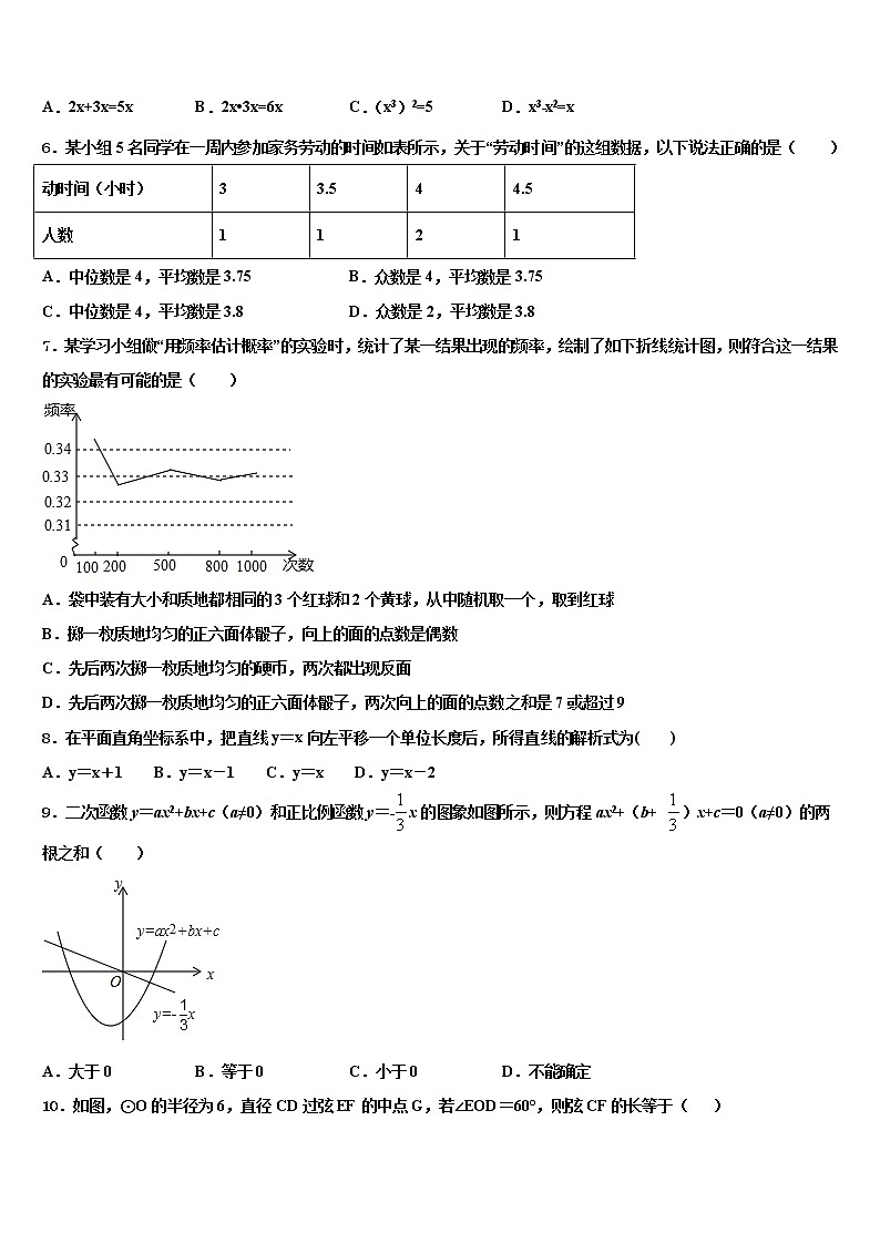 辽宁省辽阳太子河区五校联考2022年中考数学适应性模拟试题含解析02