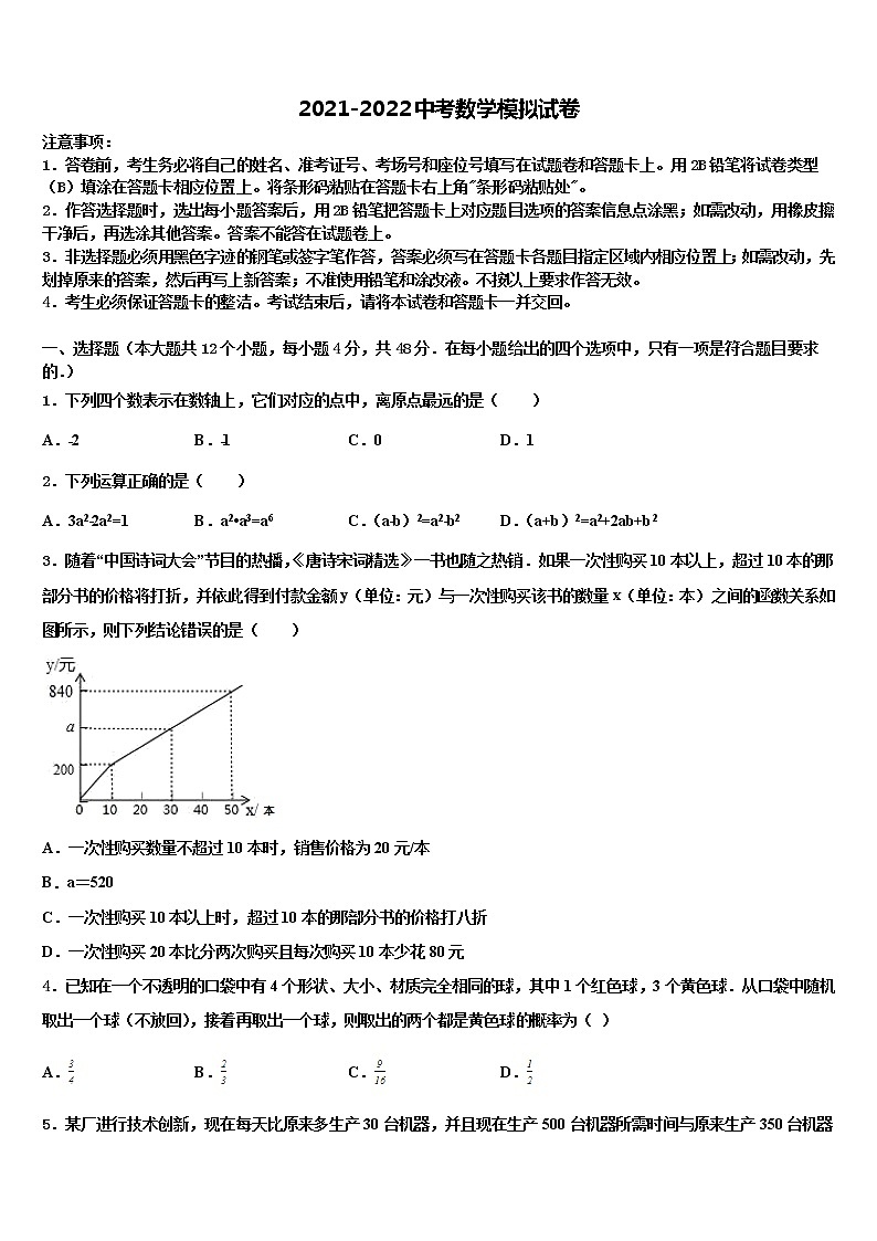山东省滨州市名校2021-2022学年中考数学全真模拟试题含解析第1页