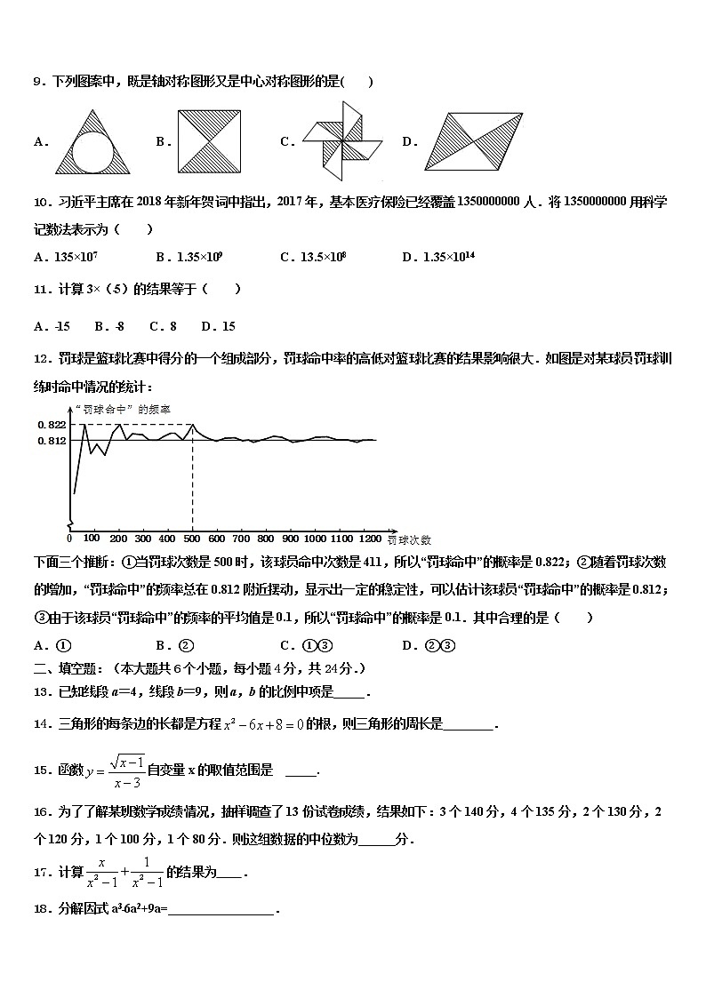 山东省鄄城县联考2021-2022学年中考数学最后冲刺模拟试卷含解析02