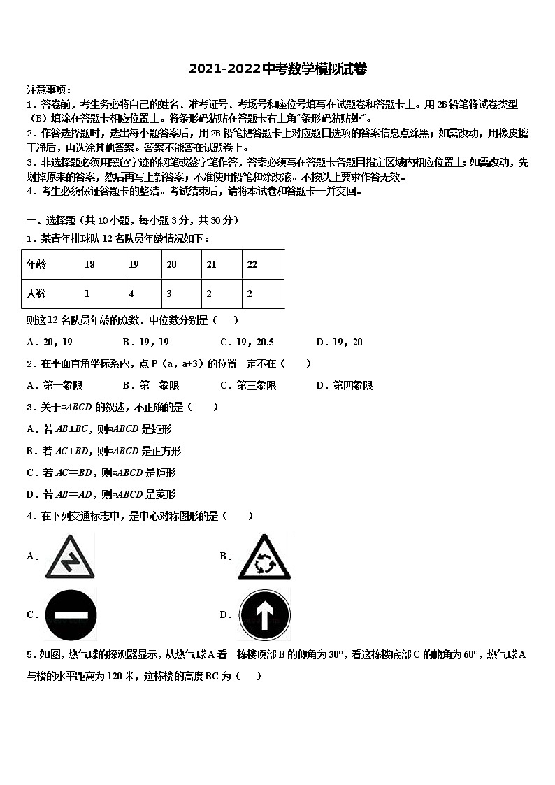 山西省晋中学市重点名校2022年中考猜题数学试卷含解析01