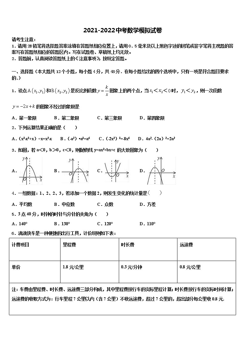 山东省淄博市临淄区召口乡中学2021-2022学年中考数学对点突破模拟试卷含解析01