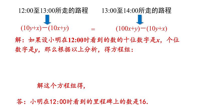 北师大版八年级数学上册课件 5.5　应用二元一次方程组——里程碑上的数第5页