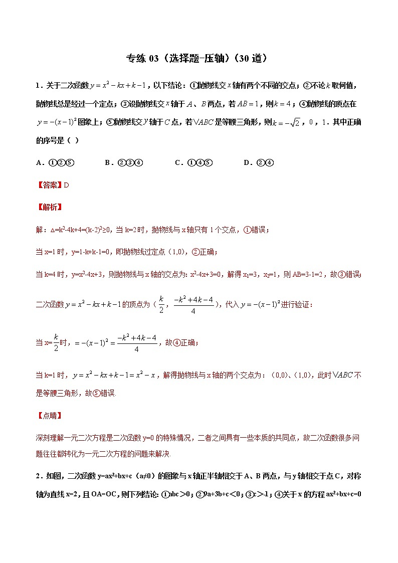 专练03（选择题-压轴）中考数学考点必刷题（解析版）01