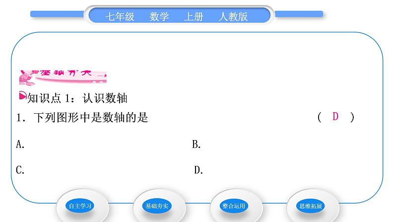 人教版七年级数学上第一章有理数2-1.2.2　数　轴习题课件08