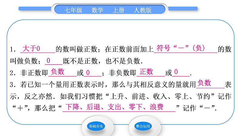 人教版七年级数学上第一章有理数1-1．1　正数和负数习题课件02