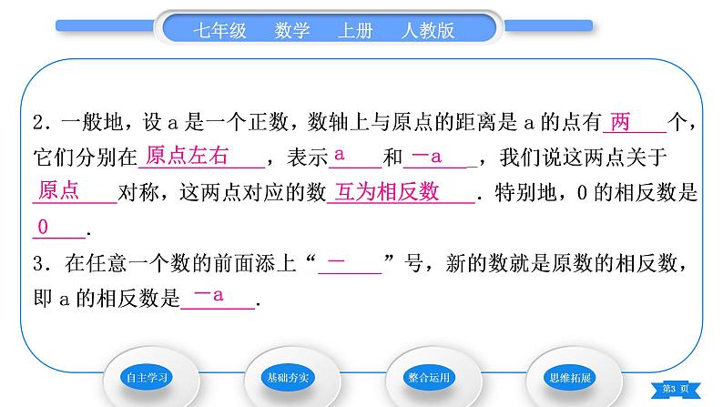 人教版七年级数学上第一章有理数3-1.2.3　相反数习题课件03