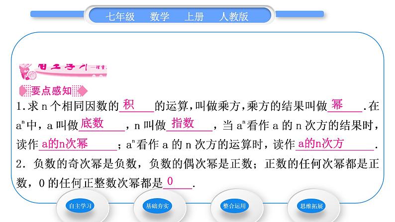 人教版七年级数学上第一章有理数第1课时　乘方的概念和性质习题课件第2页