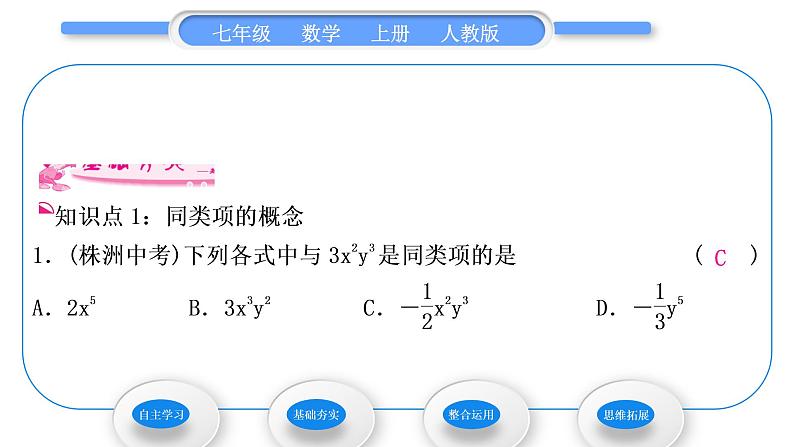 人教版七年级数学上第二章整式的加法第1课时　合并同类项习题课件07