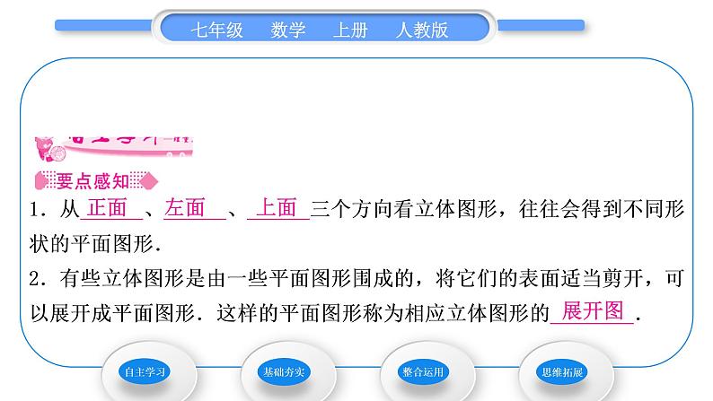 人教版七年级数学上第四章几何图形初步4.1.1 立体图形与平面图形 第2课时　折叠、展开与从不同方向观察立体图形习题课件02
