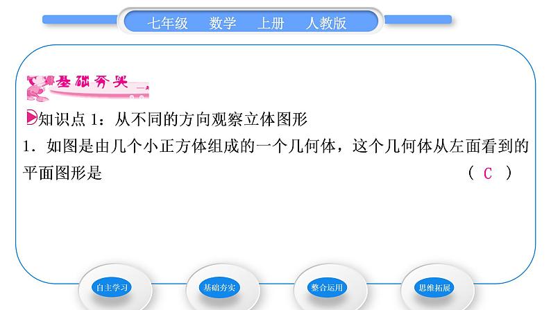 人教版七年级数学上第四章几何图形初步4.1.1 立体图形与平面图形 第2课时　折叠、展开与从不同方向观察立体图形习题课件07
