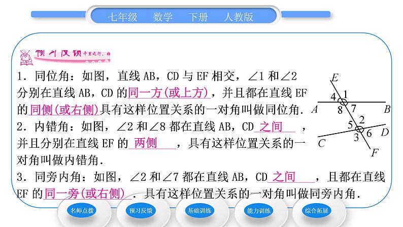 人教版七年级数学下第五章相交线与平行线5.1.3　同位角、内错角、同旁内角习题课件06